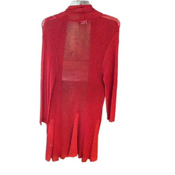 Moffi Sz M Red Stretch Knit Draped Hem Open Long Sleeve Maxi Boho Cardigan - Picture 2 of 9